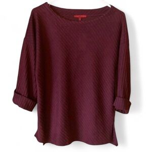 NWT RED by BKE Burgundy Ribbed Knit Boat Neck Top Small Cuffed 3/4 Sleeve